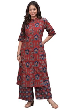 IndiWeave Women’s Straight Kurta Set with Divider Palazzo