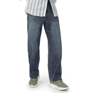 UrbanDrip Men’s Blue Baggy Fit Washed Jeans – Mid Rise Non-Stretch Casual Streetwear
