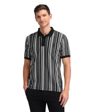 Velmora Men’s Blue Striped Cotton Polo T-Shirt – Regular Fit Casual Wear