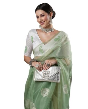 Velmora Women’s Green Pure Silk Banarasi Saree – Soft Traditional Wear