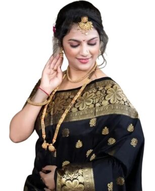 Zyra Women’s Black Banarasi Kanjivaram Silk Saree Set – Festive Collection