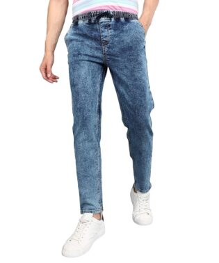 UrbanDrip Men’s Blue Jogger Fit Jeans – Mid Rise Stretchable Casual Denim