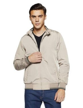 UrbanDrip Men’s Light Beige Casual Jacket – Premium Polyester Regular Fit