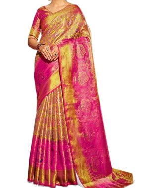 Zyra Women’s Magenta Kanjivaram Semi Silk Saree – Festive Wear