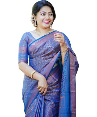 Velmora Women’s Blue Kanjivaram Banarasi Silk Saree – Elegant Ethnic Collection