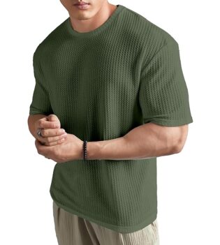 FlexWear Men’s Olive High Neck Cotton T-Shirt – Comfortable Daily Wear