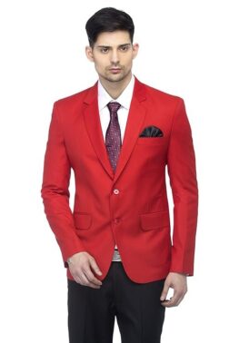 Designer Men's Slim Fit Notched Lapel Solid Blazer Red