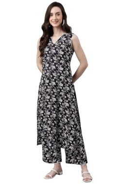 IndiBloom Women’s Peach Georgette Kurta Sharara Set – Thread Work Ethnic Wear