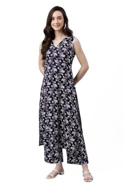 IndiBloom Women’s Grey Floral Cotton Co-ord Set – Straight Fit Casual Wear