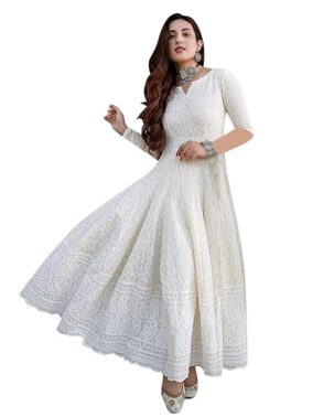 ChikankariCraft Women’s Straight Cotton Chikankari Long Kurti