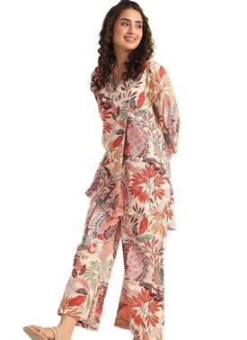 EthniQ Women’s Printed Short Kurti with Pant Set