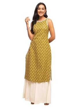 FloraStyle Women’s Floral Printed Cotton Straight Kurta
